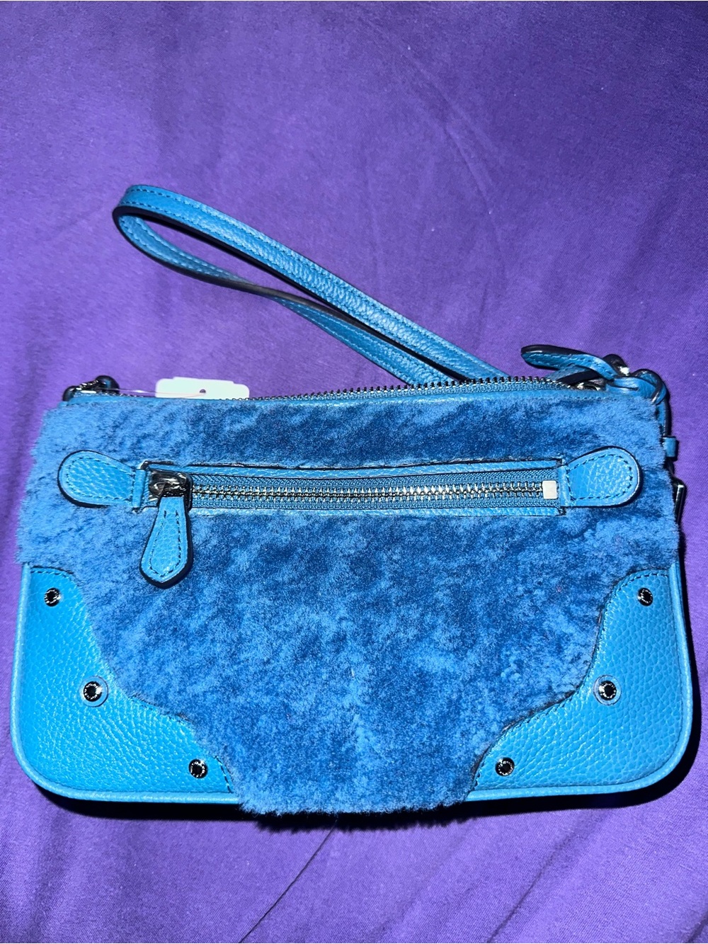 Coach Small Rhyder Pochette Shearling Leather Crossbody Bag BLUE NWT